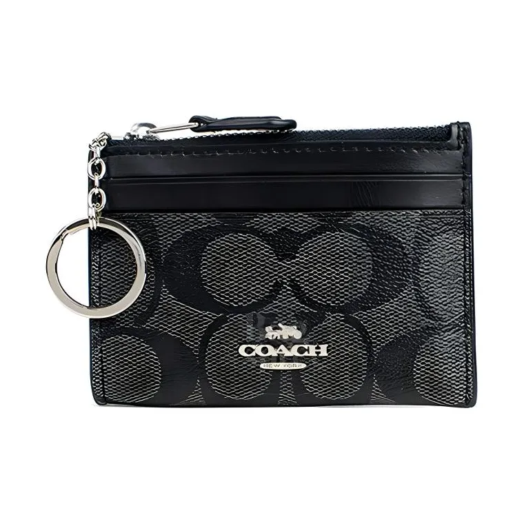 COACH Mini Id Skinny Canvas With Leather Key Pouches Card Holders Men's Black Monogram