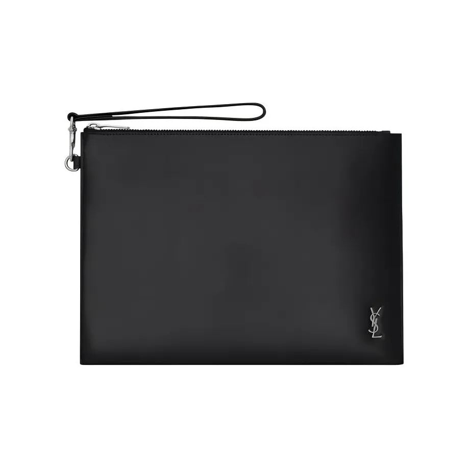 SAINT LAURENT CASSANDRE Cow Split Leather Clutch Regular Unisex Black