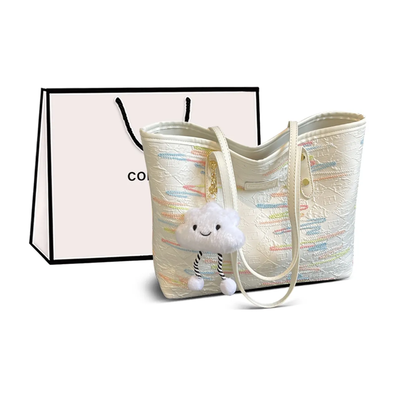COMELY Fabric Tote Bag, Shopping Bag, Handbag, Shoulder Bag Medium Size Women's Ecru