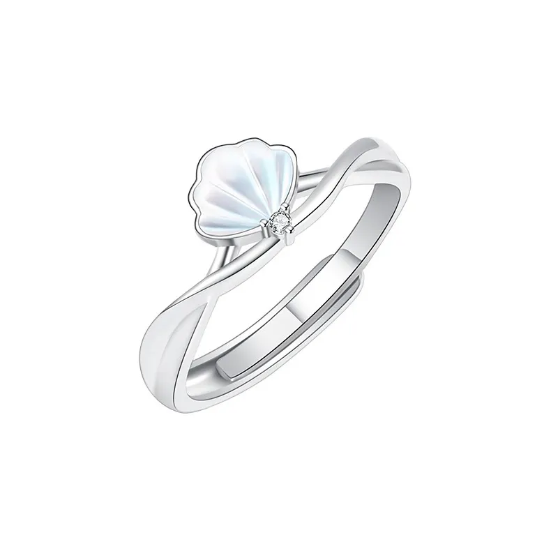 Floating Joy 925 Silver Mother Of Pearl Cubic Zirconia Rings Unisex Niche Trendy