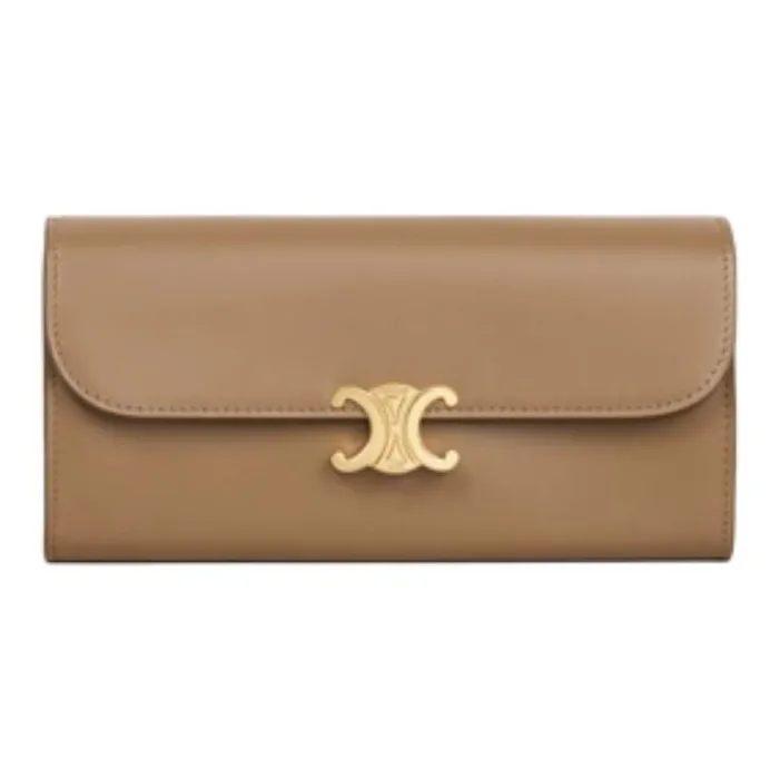 CELINE Calfskin Wallet Large Size Women's Dark Umber