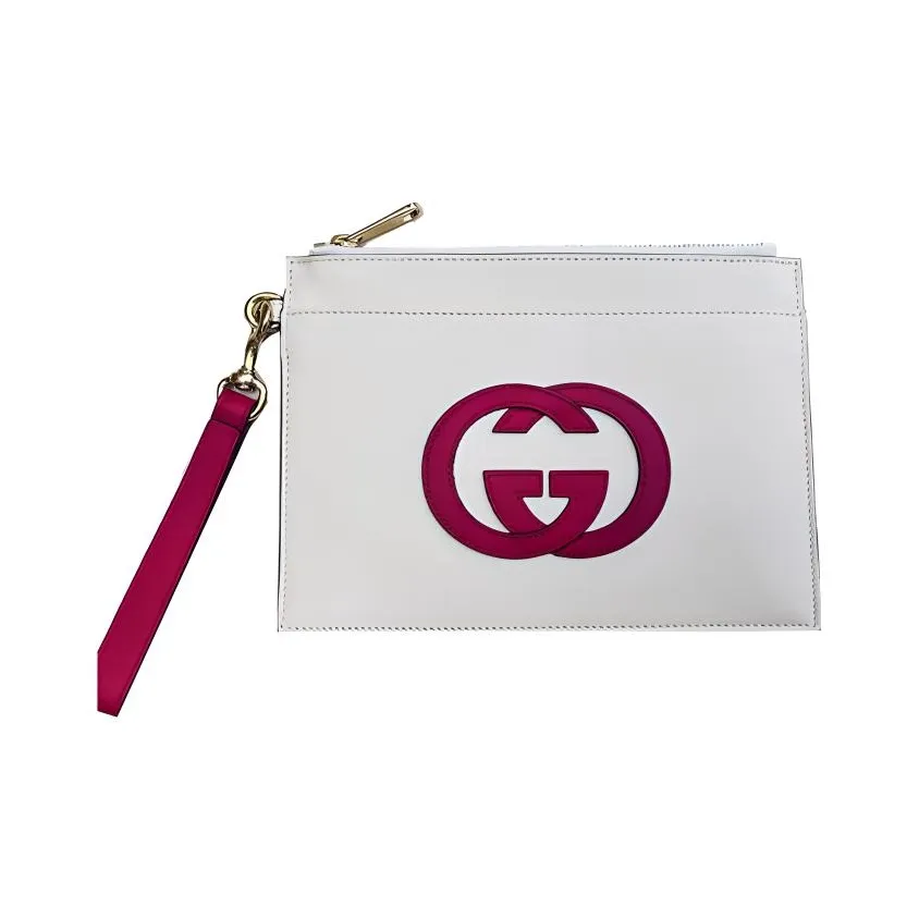 GUCCI GG Leather Document Bag Clutches Small Size Women's Ecru