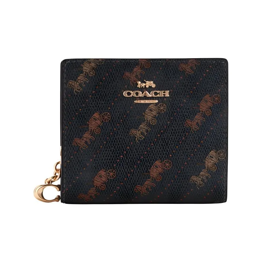 COACH Snap Wallet Холст с покрытием и гладкая кожа Держатель для карт кошелек Маленький Женский Коричневый Черный