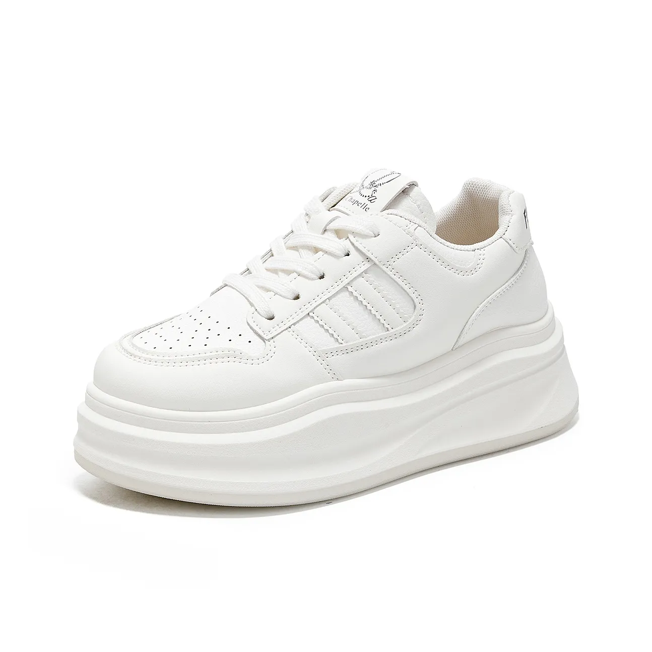 La Chapelle Platform White Sneakers Anti Slip Wear Resistant Low Top Skateboard Shoes Women's Beige