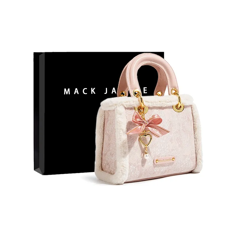 MACKJANICE Polyurethane Crossbody Handbag Women's Lambswool Embroidered Pink