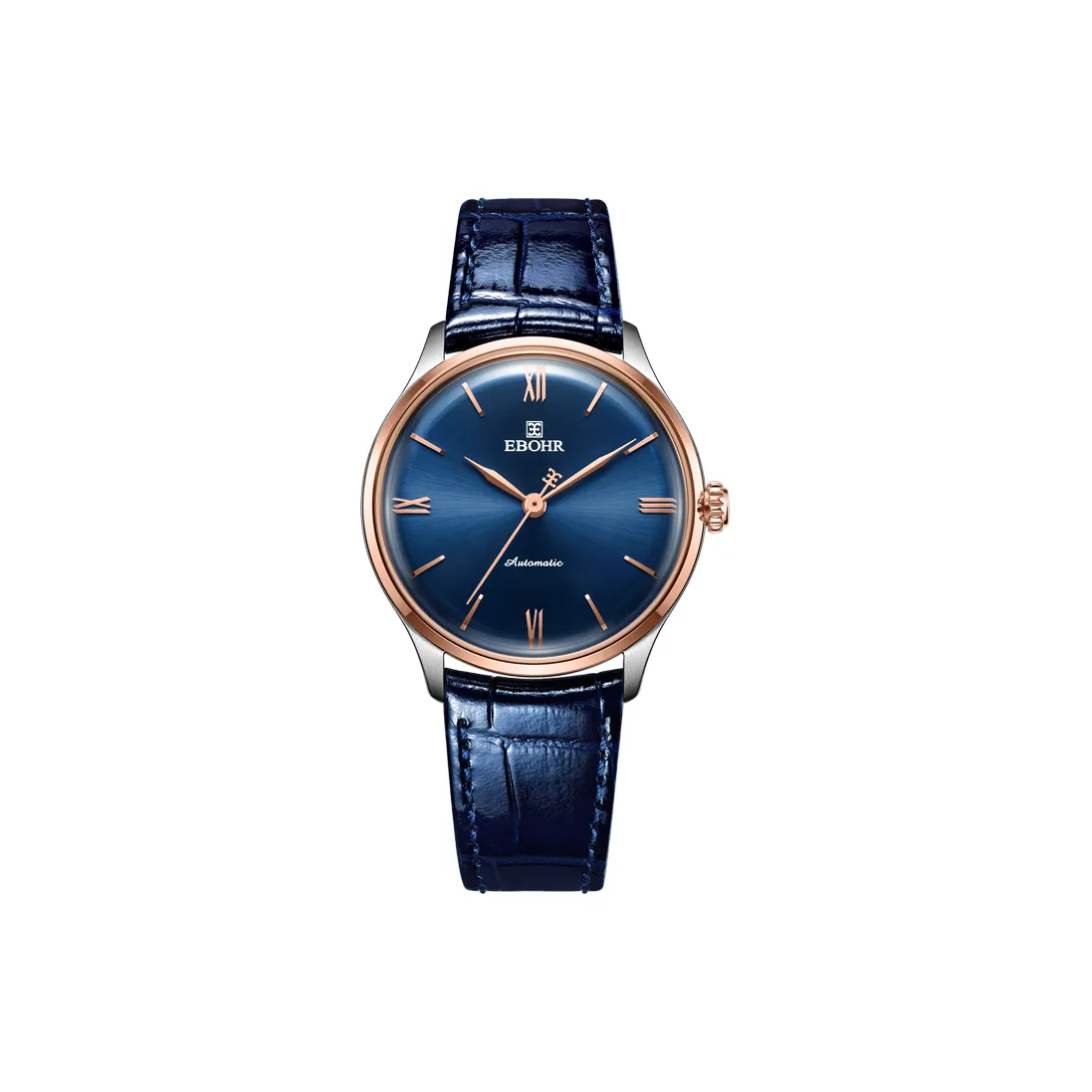 EBOHR Master Collection Mechanical Movement Genuine Leather Strap Watch Women's Watch Blue Dial