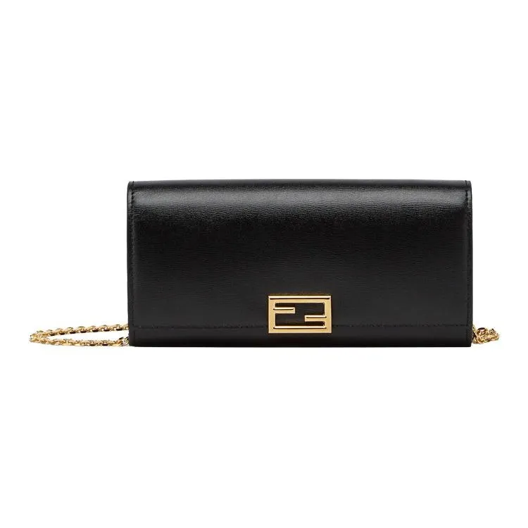 FENDI Cow Leather Shoulder Bag Wallet Women's Black