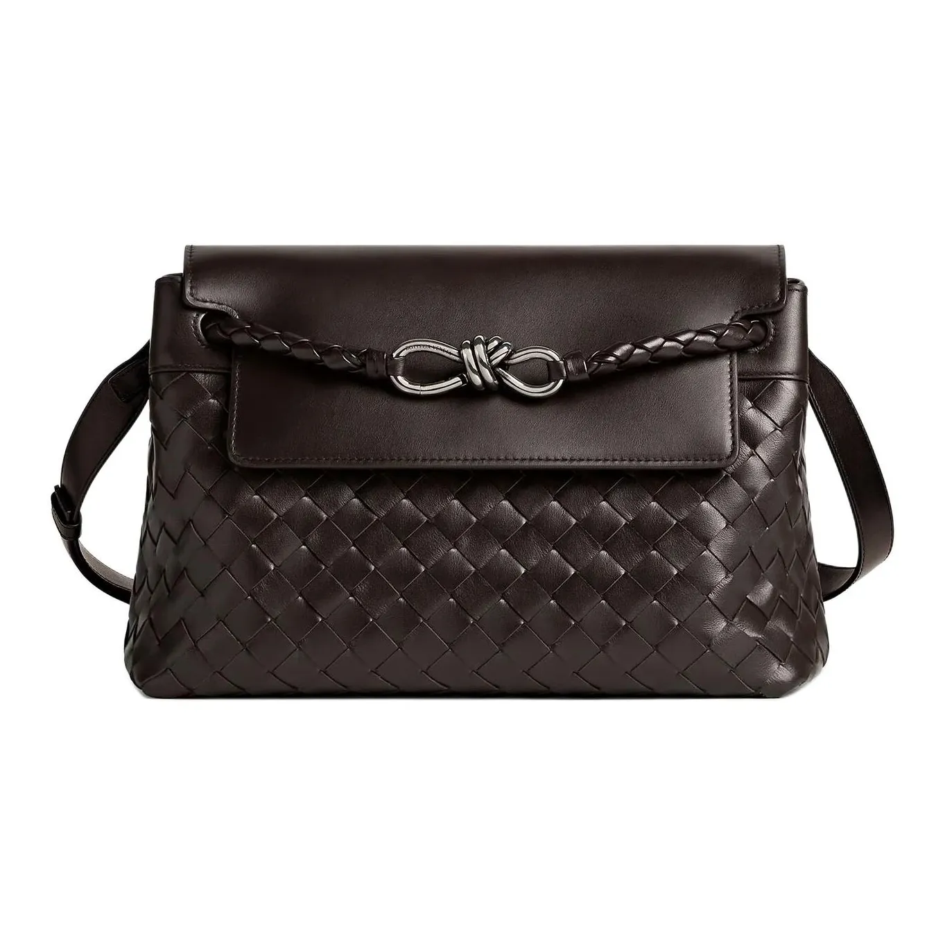 Bottega Veneta Calfskin Messenger Bag Crossbody Bags Small Size Men
s Dark Brown