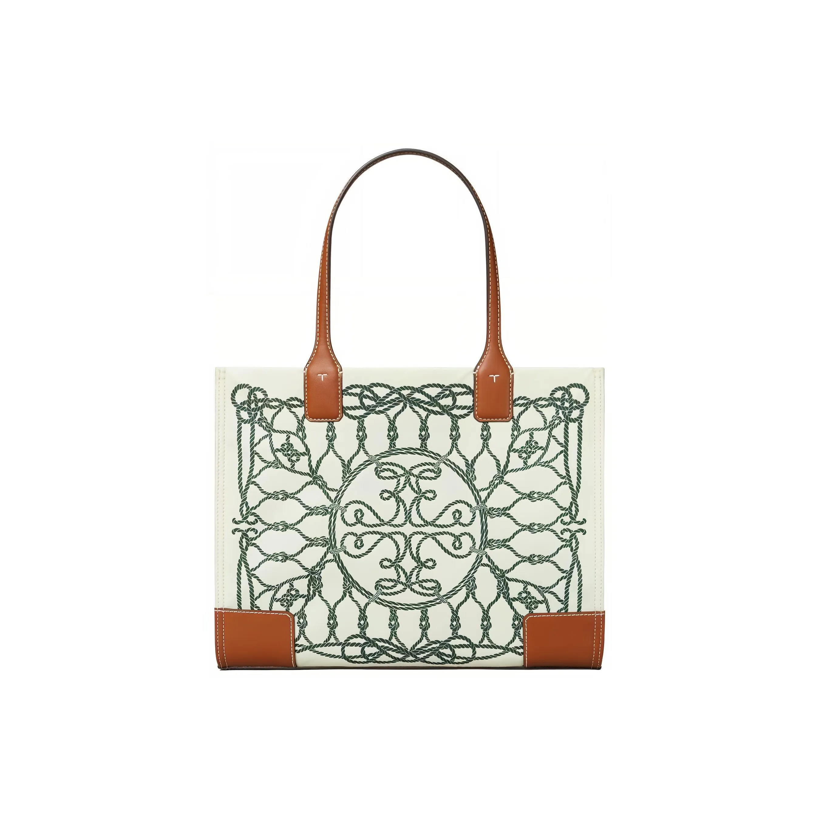 TORY BURCH Ella Переработанный полиэстер Тоут Сумка Сумка для покупок Сумка на плечо Сумка Маленькая Женская Айвори Зеленая