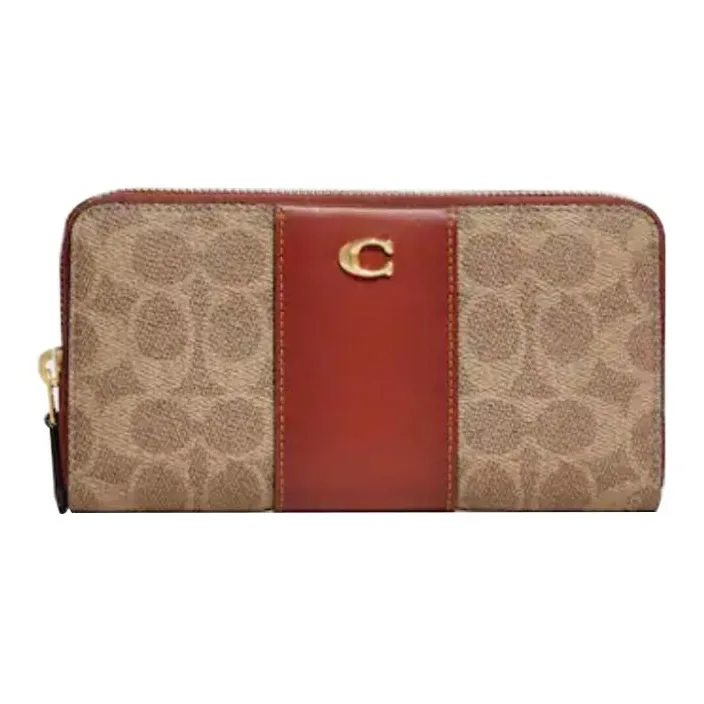 COACH Покрытый холст с утонченной телячьей кожей клатч-кошелек мужской монограмма коричневый и красно-коричневый