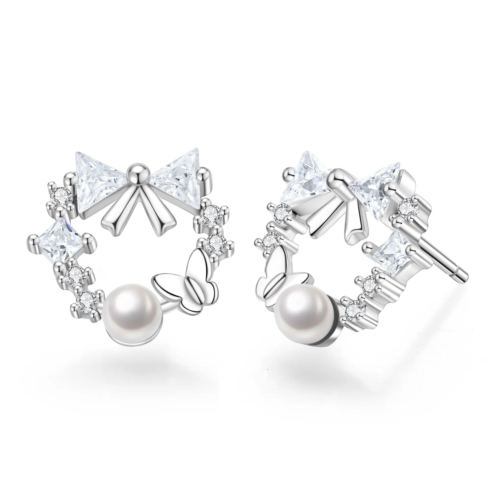 Lao Feng Xiang S925 Sterling Silver Stud Earrings Women's
