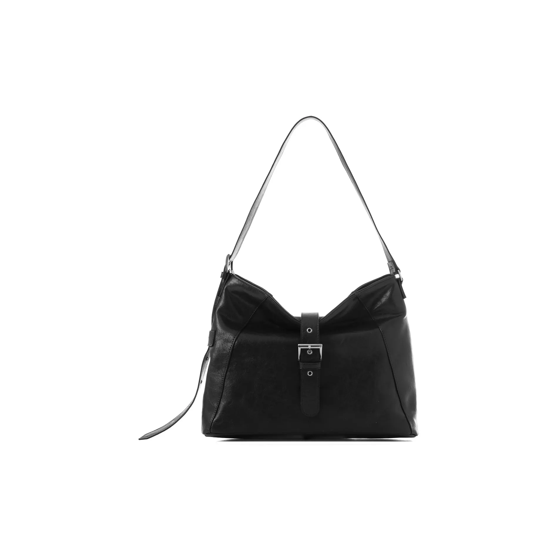 SQUARE Line Artificial Leather Casual HOBO Shoulder Bag Medium Size Women's