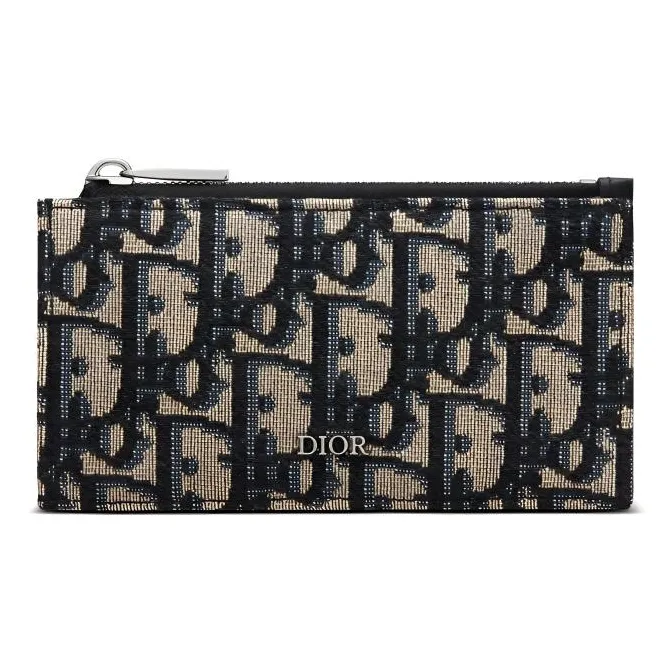 DIOR Cow Leather With Fabric Card Holder Men's Black/Beige