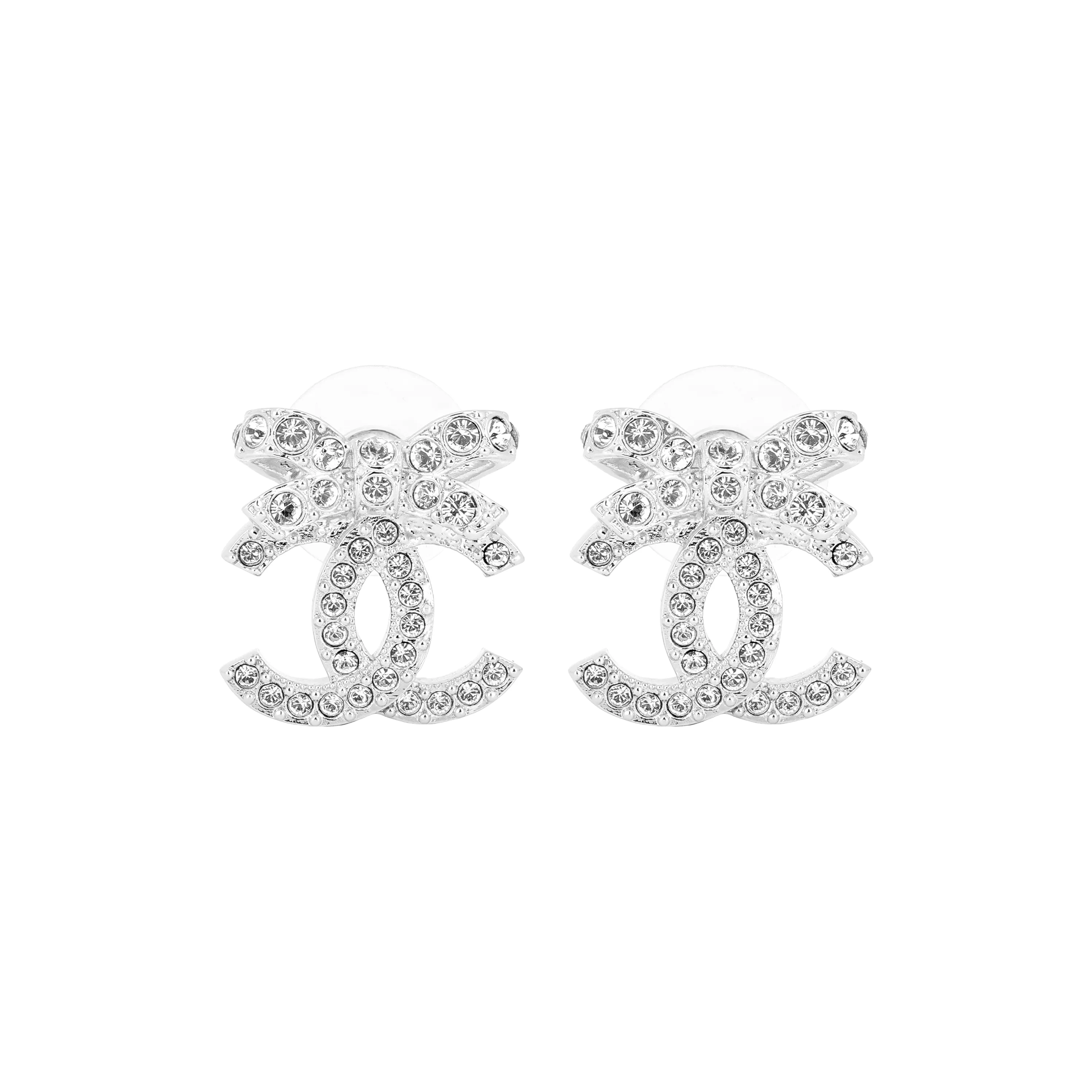 CHANEL Bow Tie Cc Logo Earrings