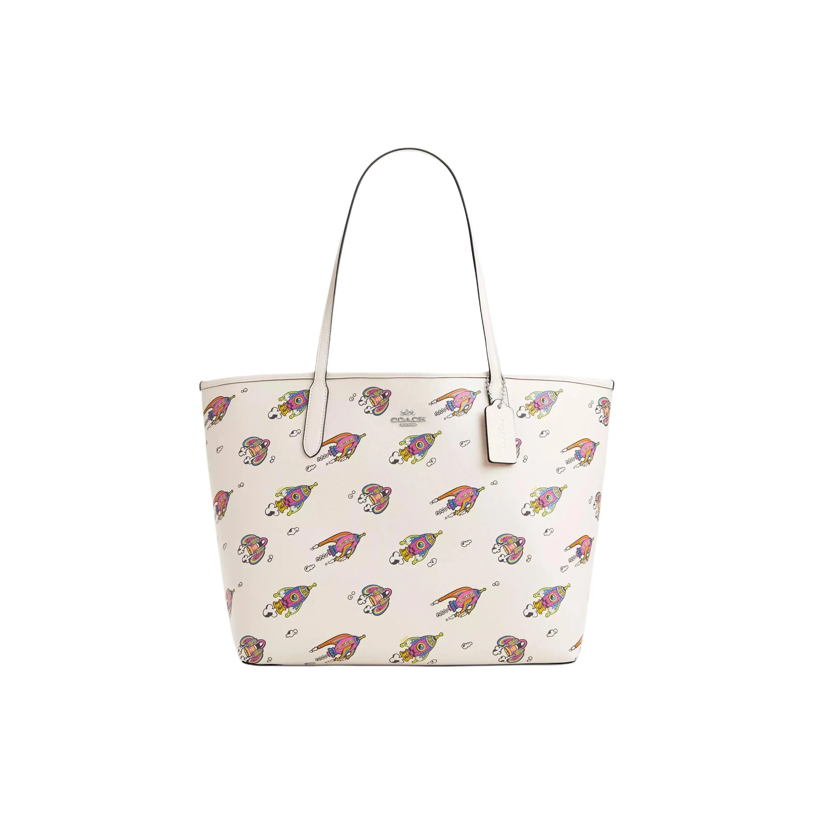 COACH Городская кожаная сумка-тоут сумка для покупок сумка через плечо большая женская мел белый