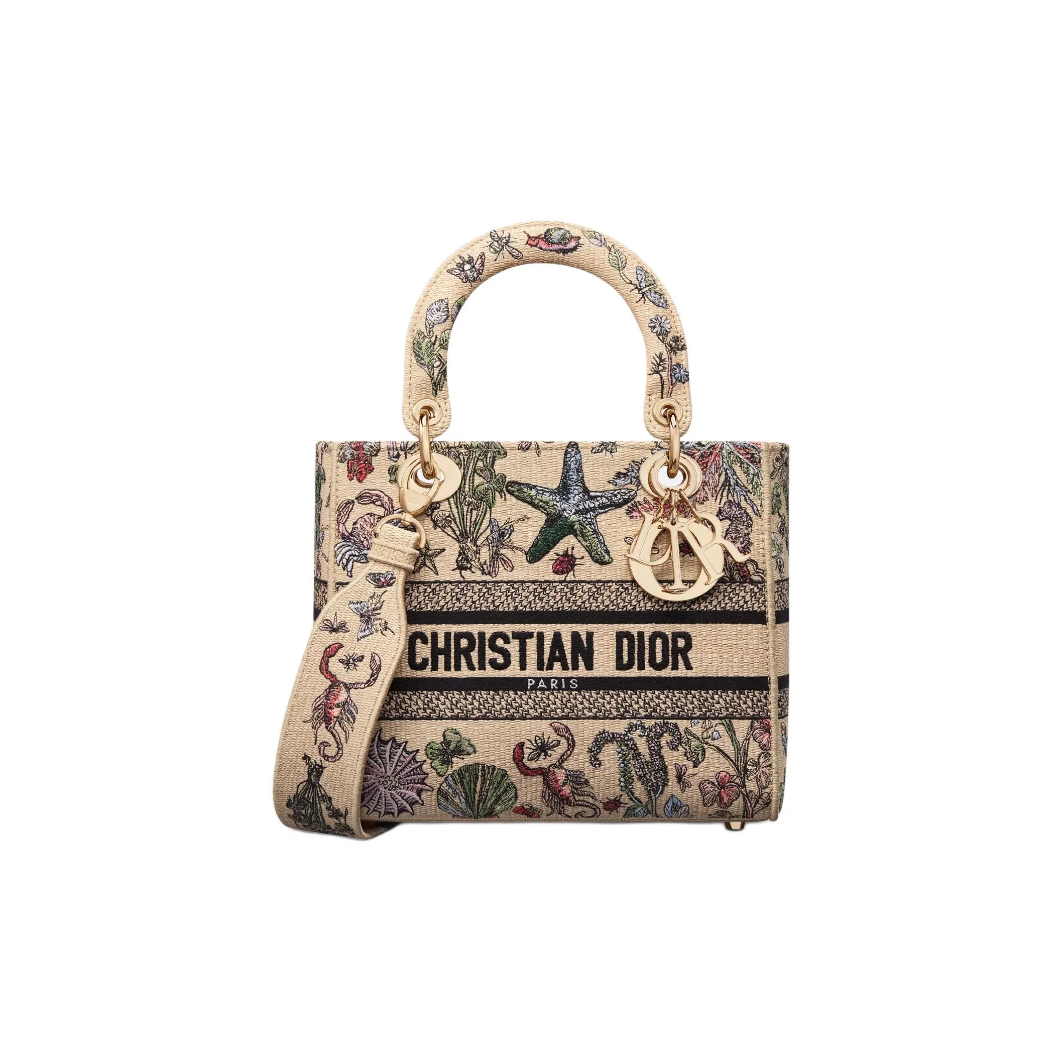 DIOR Lady D Lite Cotton Lady Dior Bag, Shoulder Bag, Crossbody Bag, Handbag Medium Size Women's Beige & Multicolor