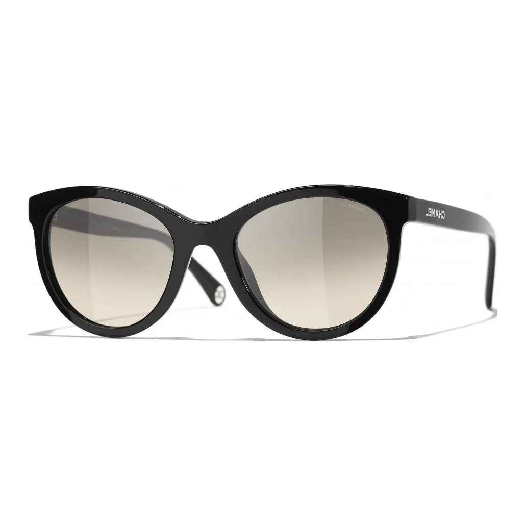 CHANEL Acetate Irregular Shape Sunglasses Women's Black