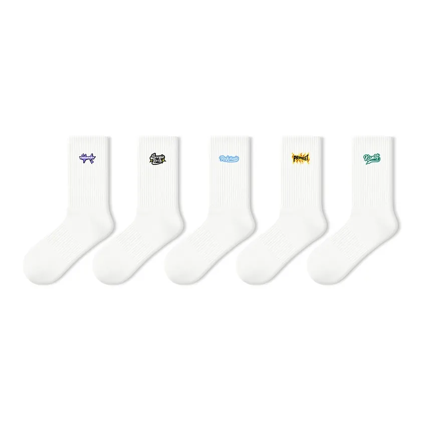 Primeet Mid Calf Socks Unisex 5 Pack White