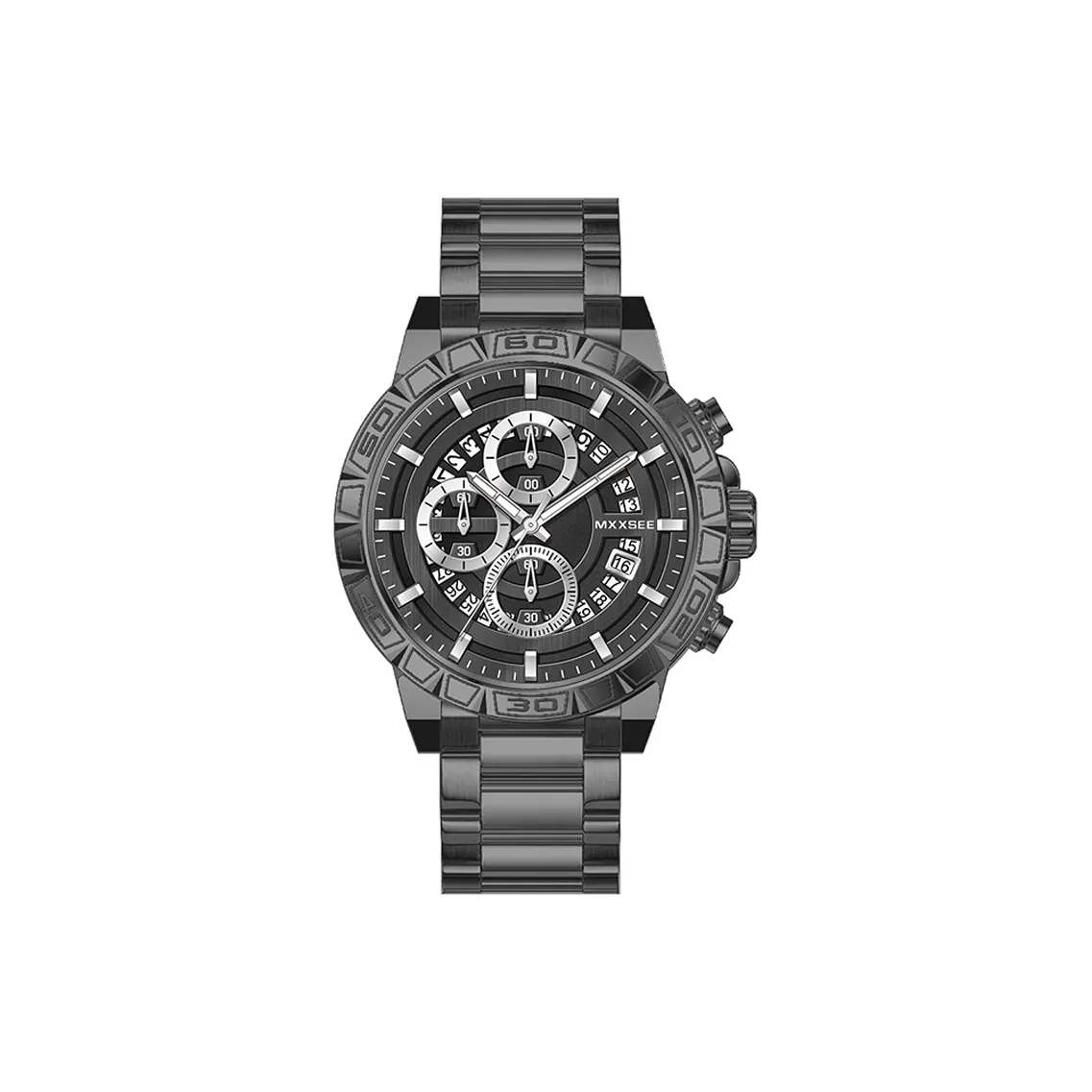 MXXSEE Коробка Greeting Card Writing Service Кварцевый механизм Нержавеющая сталь Ремешок для часов Мужские часы Черный циферблат