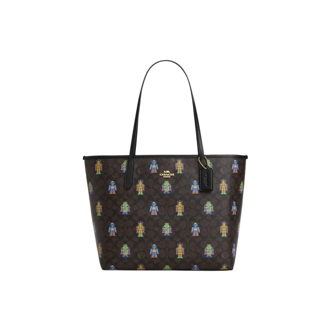 COACH Покрытая холстовая сумка через плечо унисекс золотая с ореховым иней