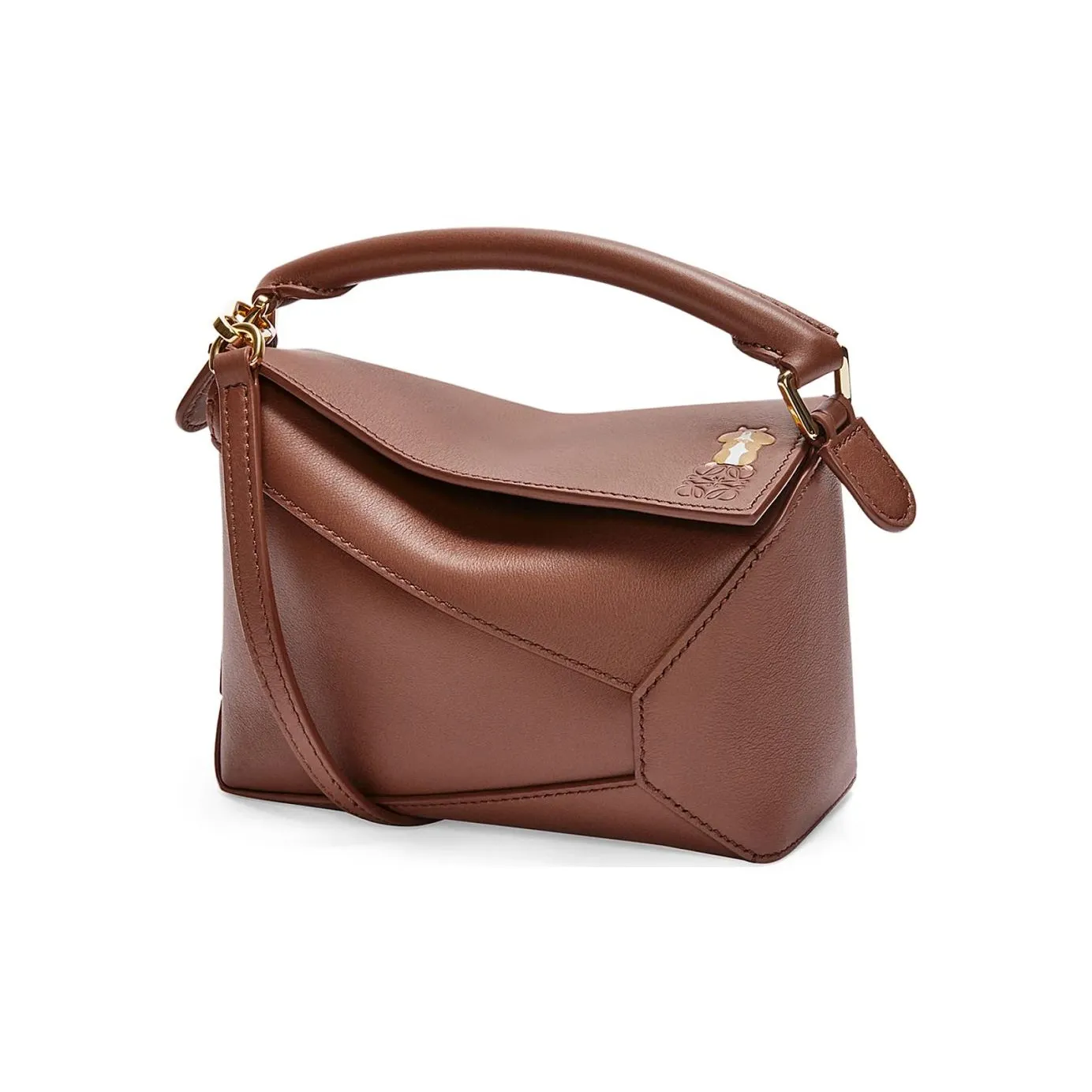 LOEWE Suna Fujita Collaboration Puzzle Nappa Cow Leather Shoulder Bag Crossbody Bag Handbag Mini Women's Cigar Color
