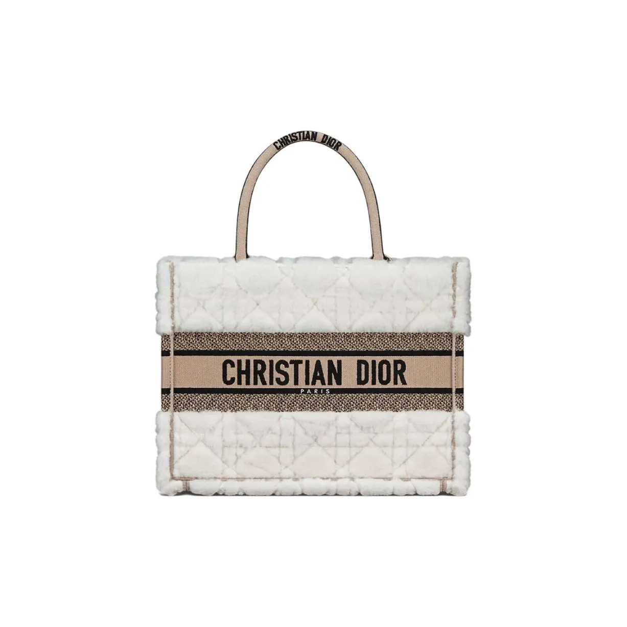 DIOR BookTote Lambskin With Shearling Tote Bag, Shopping Bag, Handbag Medium Size Women's Ecru