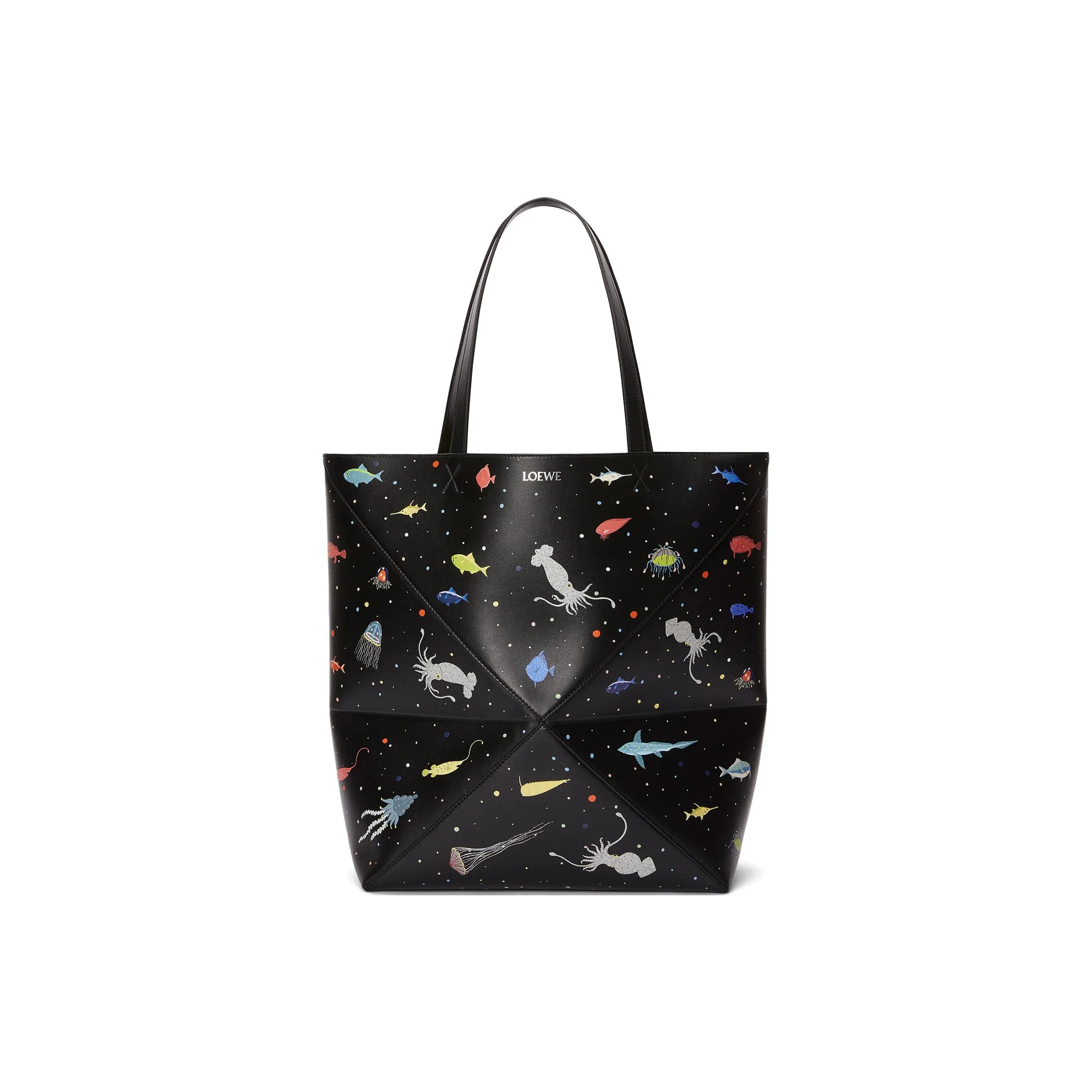 LOEWE Puzzle Fold Cow Leather Tote Bag, Shopping Bag, Handbag Extra Large Women's Black Multicolor