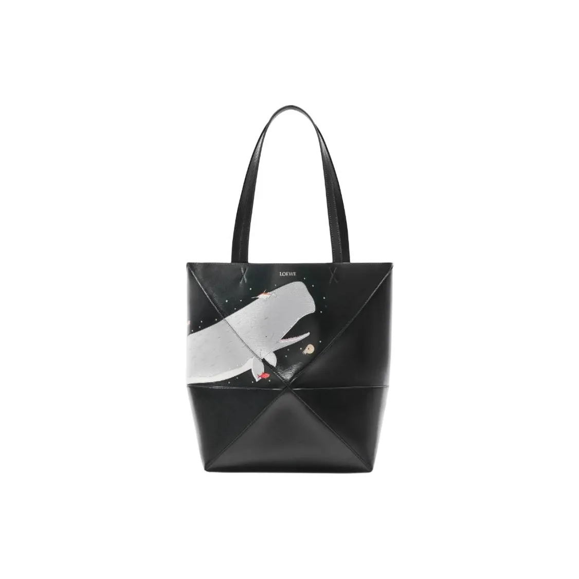LOEWE Suna Fujita Collaboration Puzzle Fold Shiny Cow Leather Tote Bag, Shopping Bag, Handbag Tubas Women's Black