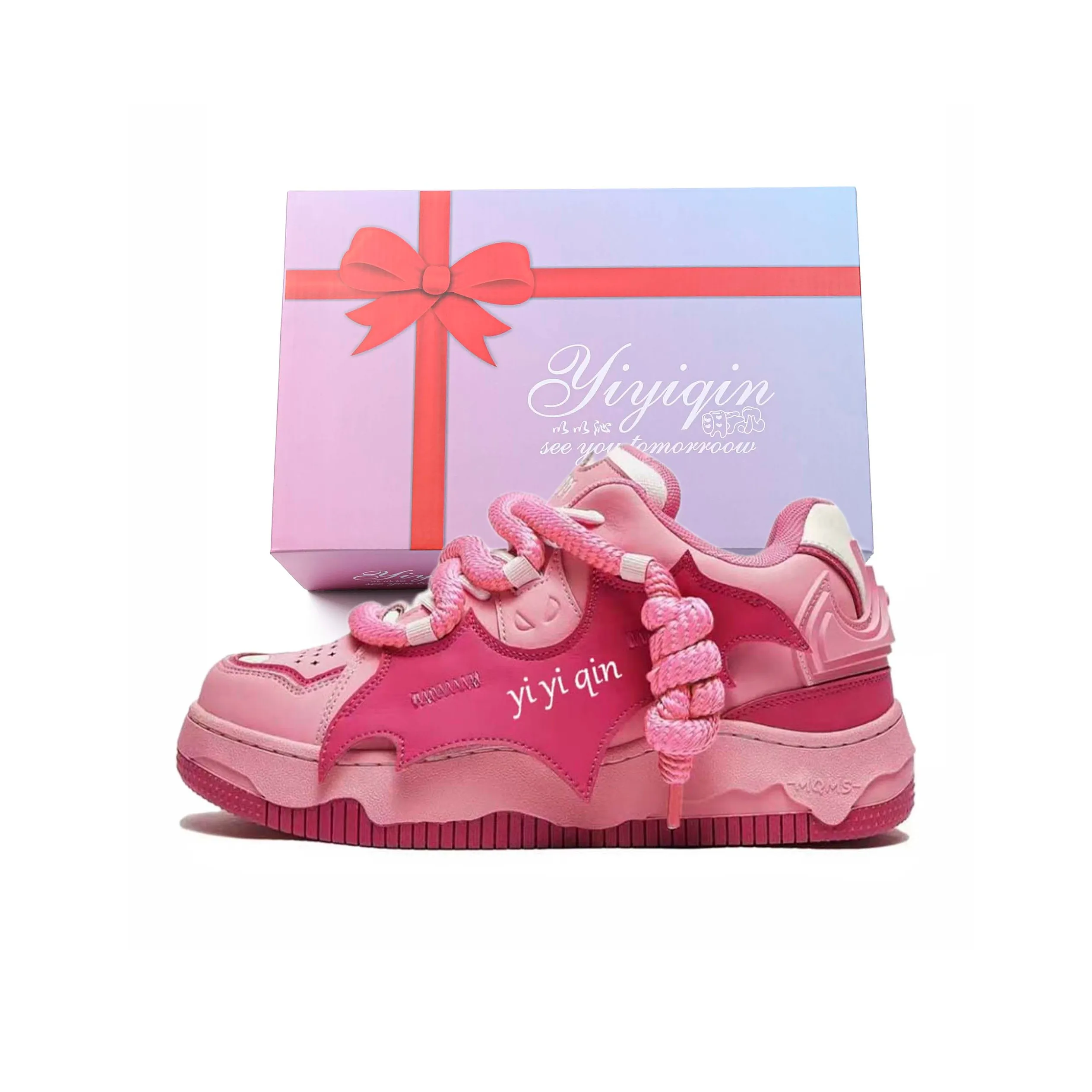 Take The Qin Abrasion Resistant Height Increasing Low Top Skateboard Shoes Women's Bat Pink