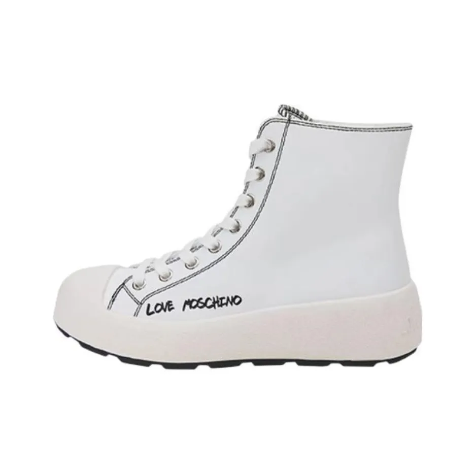 LOVE MOSCHINO Calfskin High-Top Skateboard Shoes Women's White