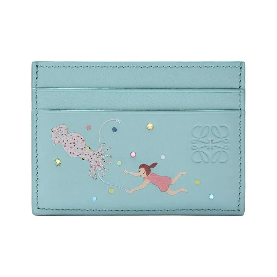 LOEWE Suna Fujita Коллаборация Nappa Коровья кожа Держатель для карт Женские Аква-зеленый