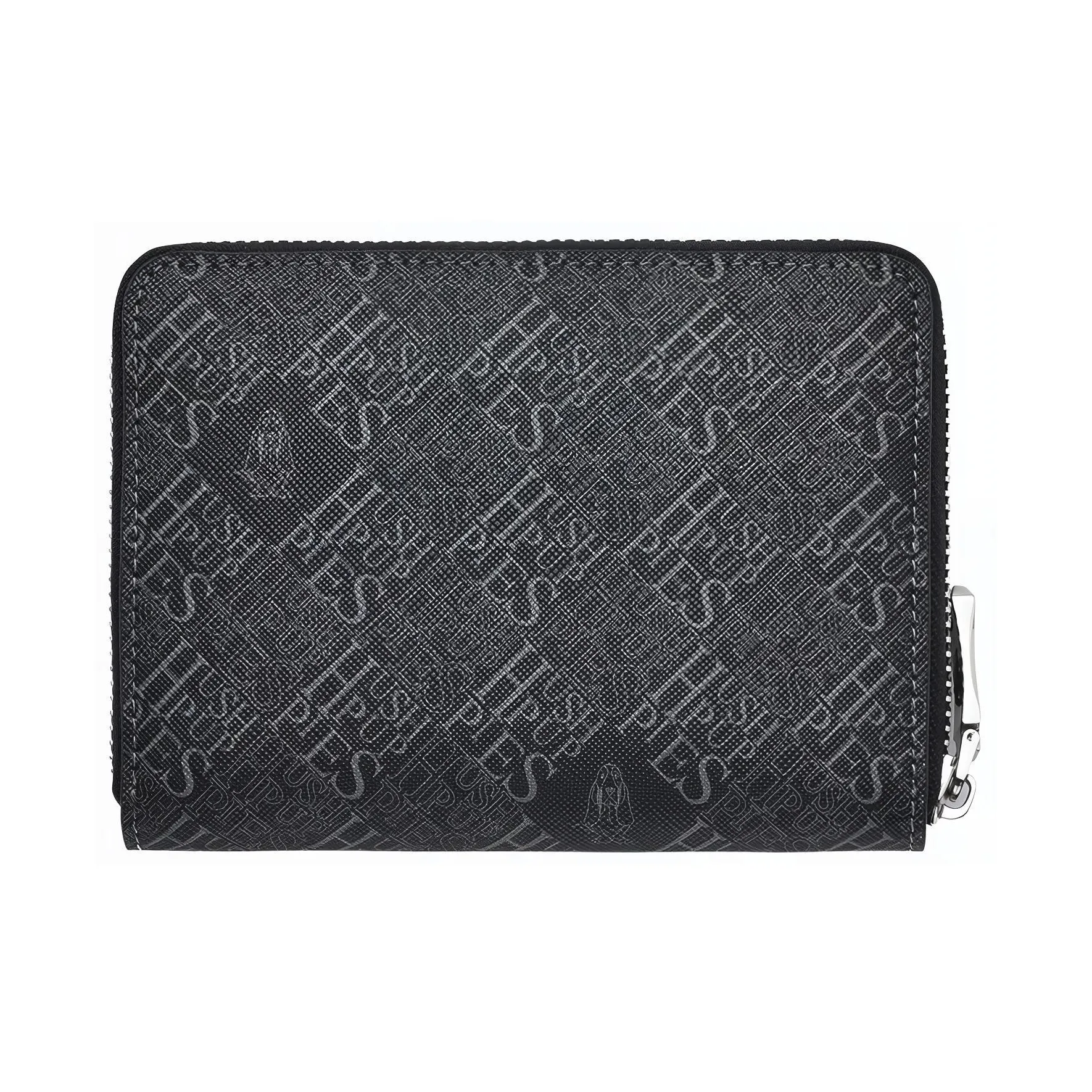 Hush Puppies PVC With Top Grain Cow Leather Coin Purse Key Pouch Card Holder Regular Men's Black
