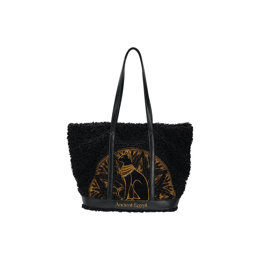 Британский музей ПУ (полиуретан) с овечьей шерстью Сумка через плечо Стандартная Женская Черная