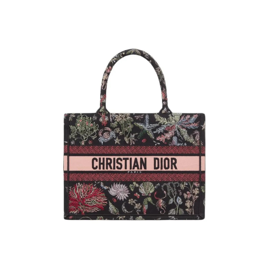 DIOR BookTote Cotton Tote Bag, Shopping Bag, Handbag Medium Size Women's Black & Multicolor