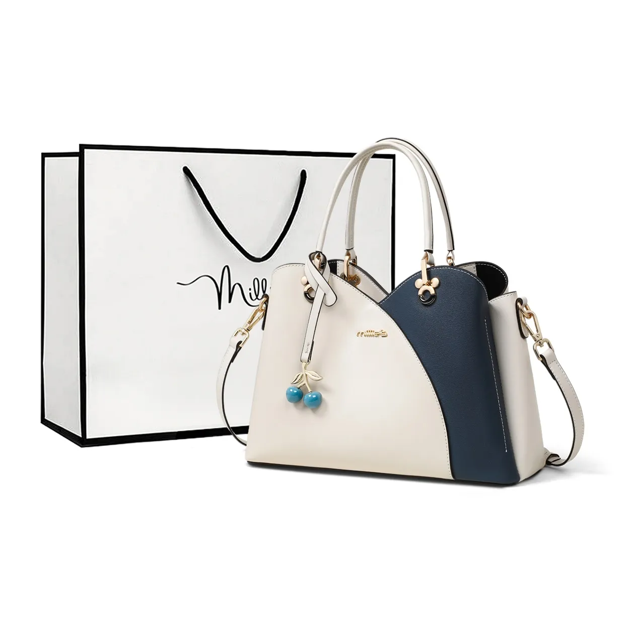 MILLIE'S Сумка через плечо из коровьей кожи сумка Mom стандартная белый и синий белый и кофейный
