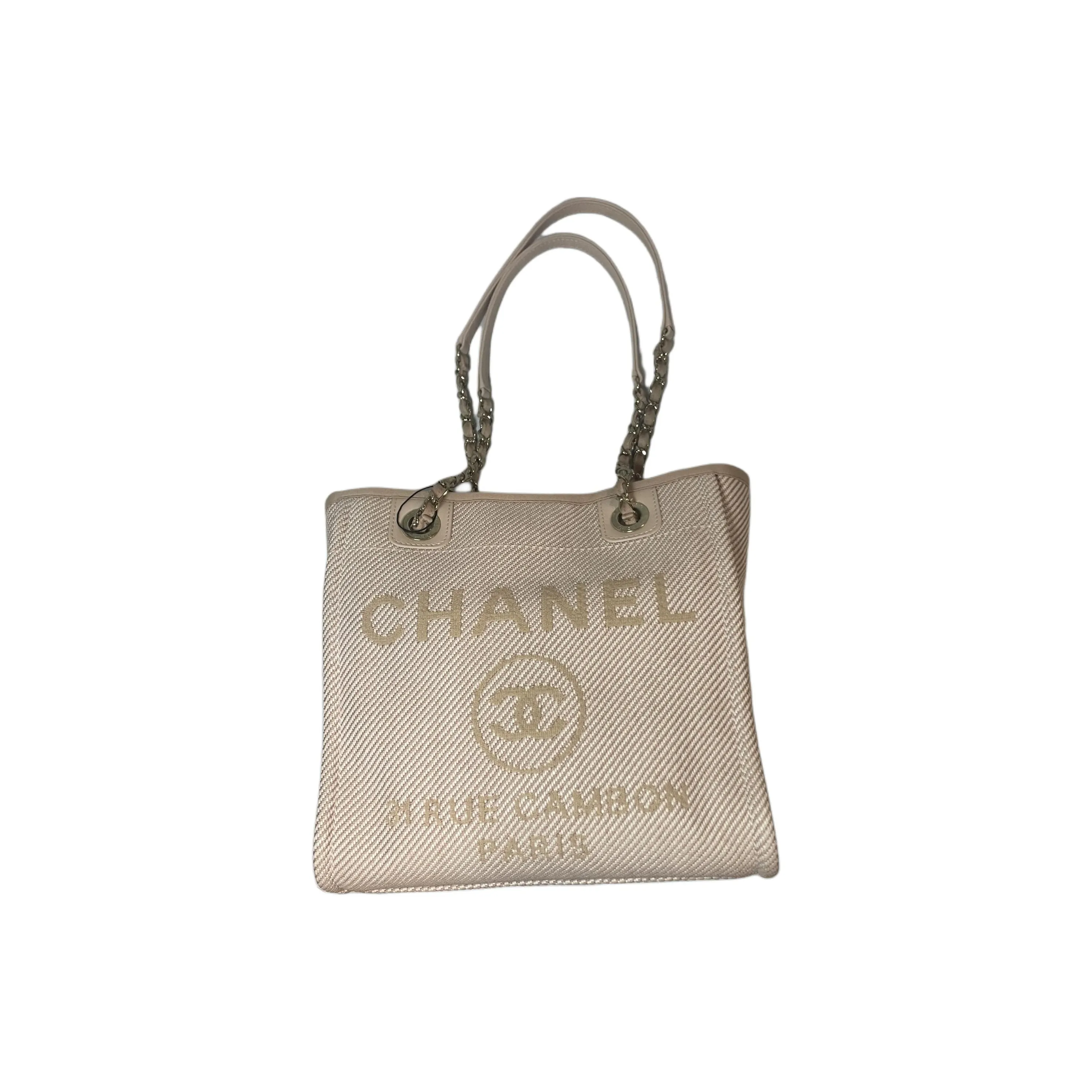 CHANEL 20A Woven Tote Bag Handbag Women's Pink/White