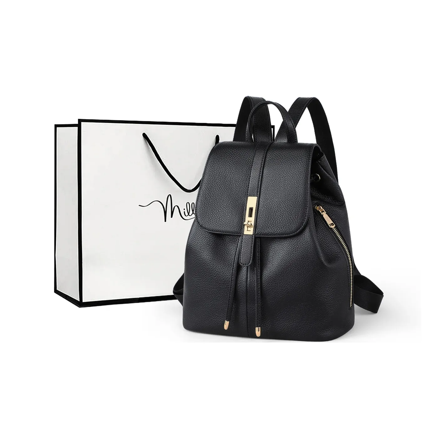 MILLIE'S Cow Leather With Synthetic Leather Backpack Tubas Women's Black