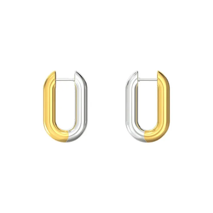 Mistova JEWELRY S925 Silver plated Gold Chain Hoop Earrings With C Lock Colorful Mix Women's