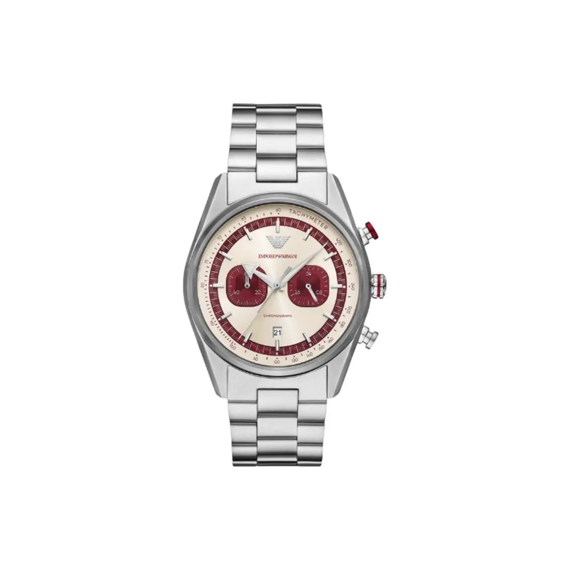 EMPORIO ARMANI Мужские часы Кварцевый механизм Ремешок из нержавеющей стали 42 мм Белый циферблат