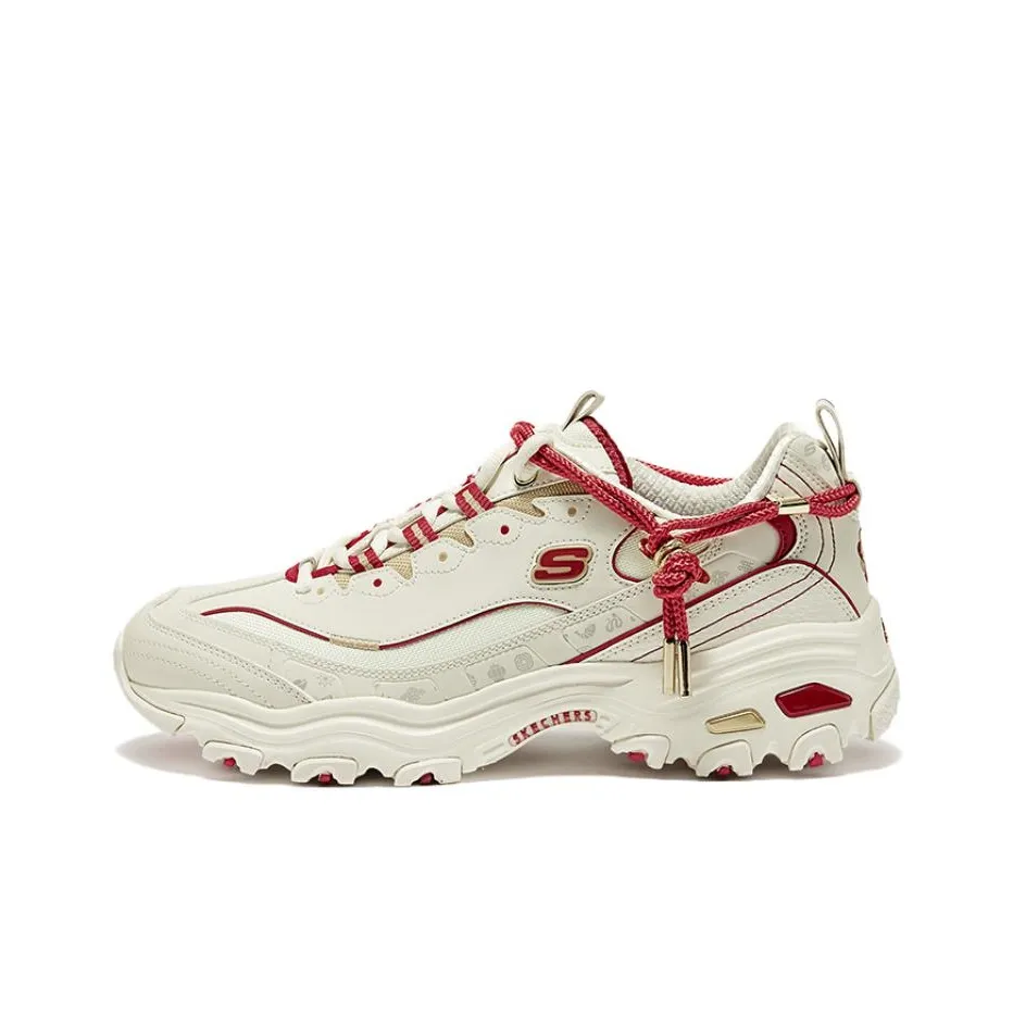 Skechers D'LITES 1.0 Anti Slip Wear Resistant Low Top Casual Shoes Women's White Red