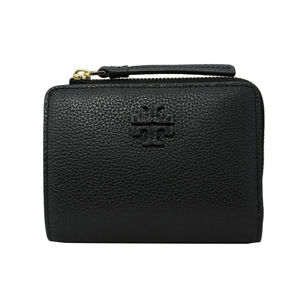 TORY BURCH McGraw Litchi Grain Leather Wallet Women's Black
