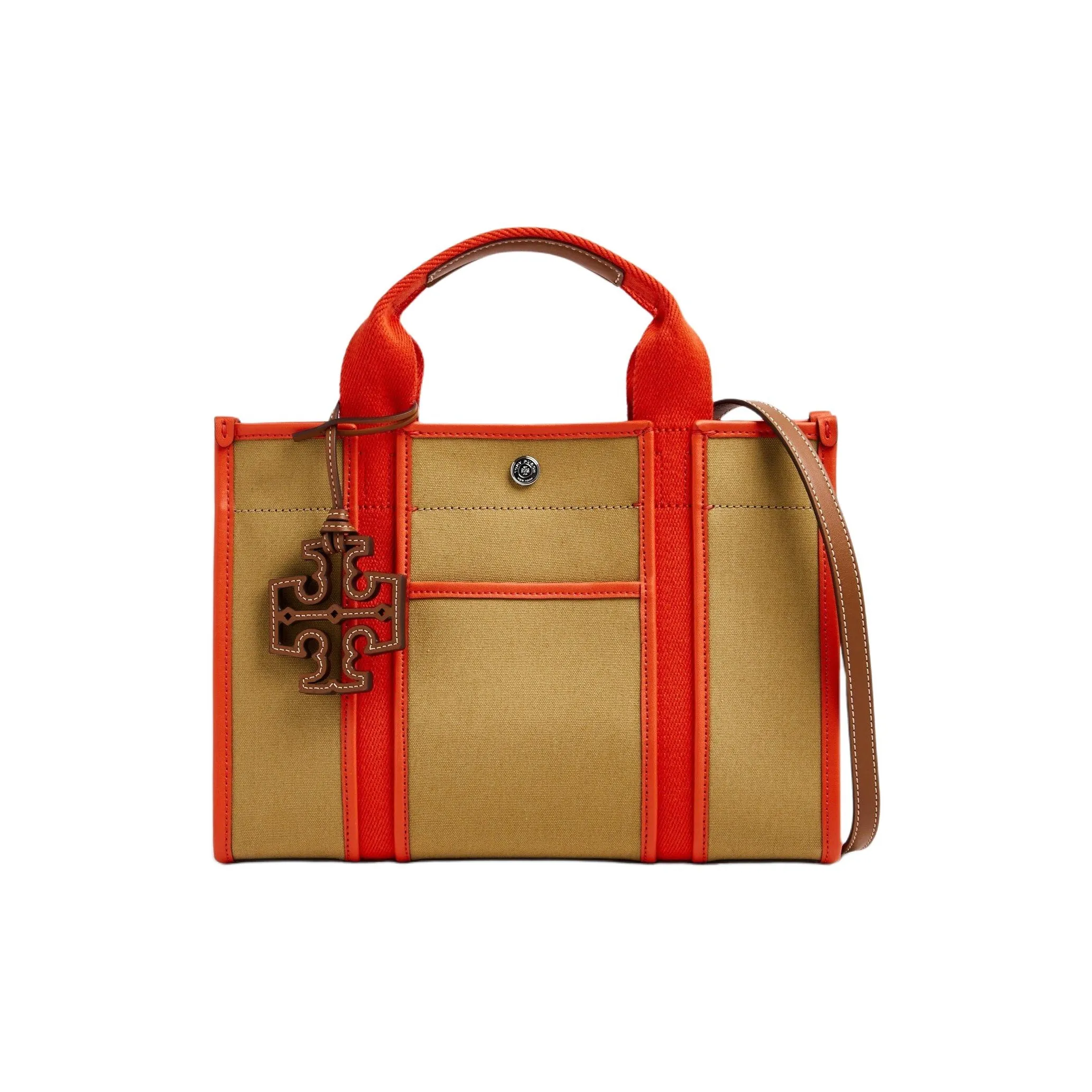 TORY BURCH Коровья кожа Тоут Сумка Сумка для покупок Сумка Сумка через плечо Маленькая Сумка через плечо Женская Хаки Оранжево-красный