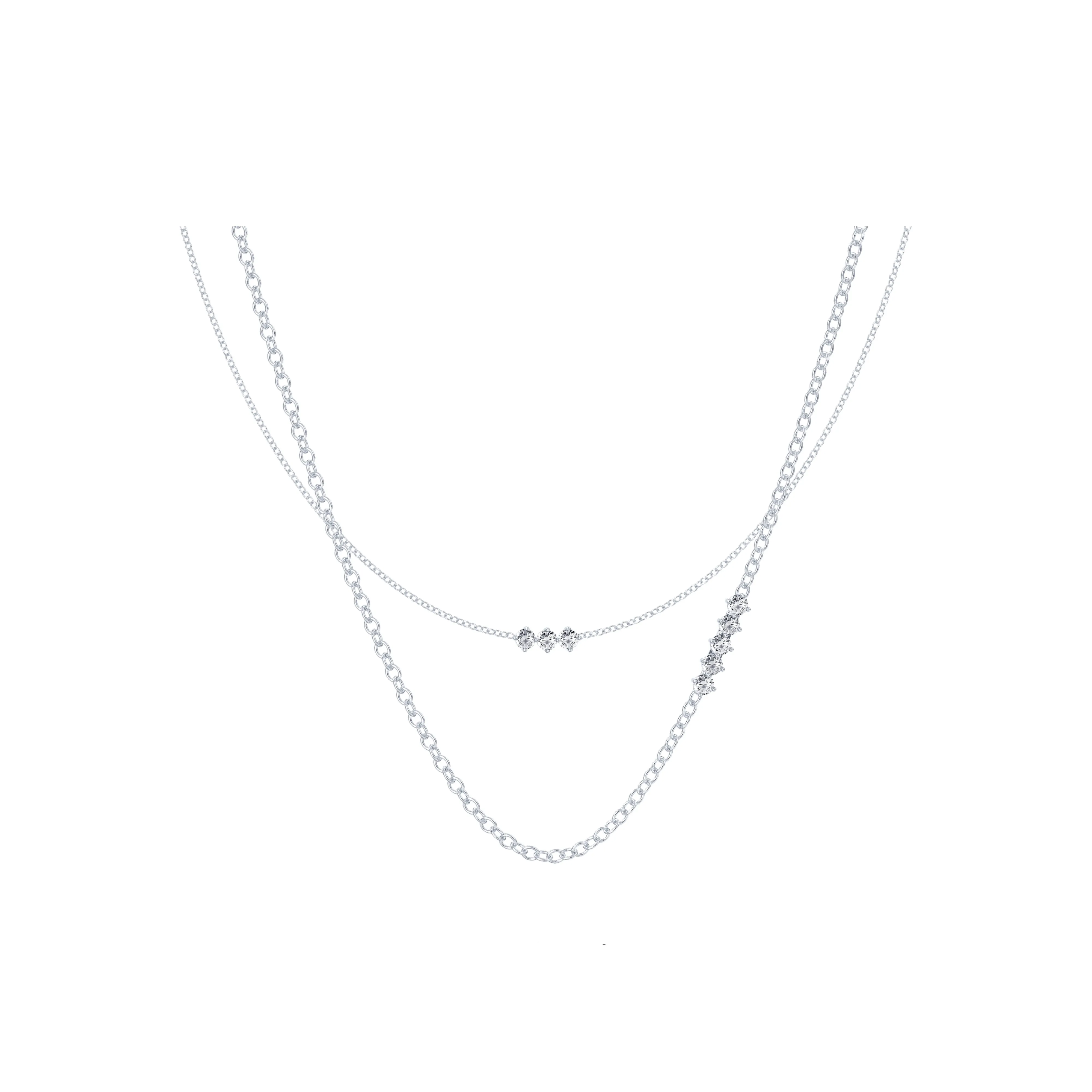 Mistova JEWELRY S925 Silver White Gold Plated Inlaid Synthetic Zircon Starlight Double Layer Necklace Women's Silver