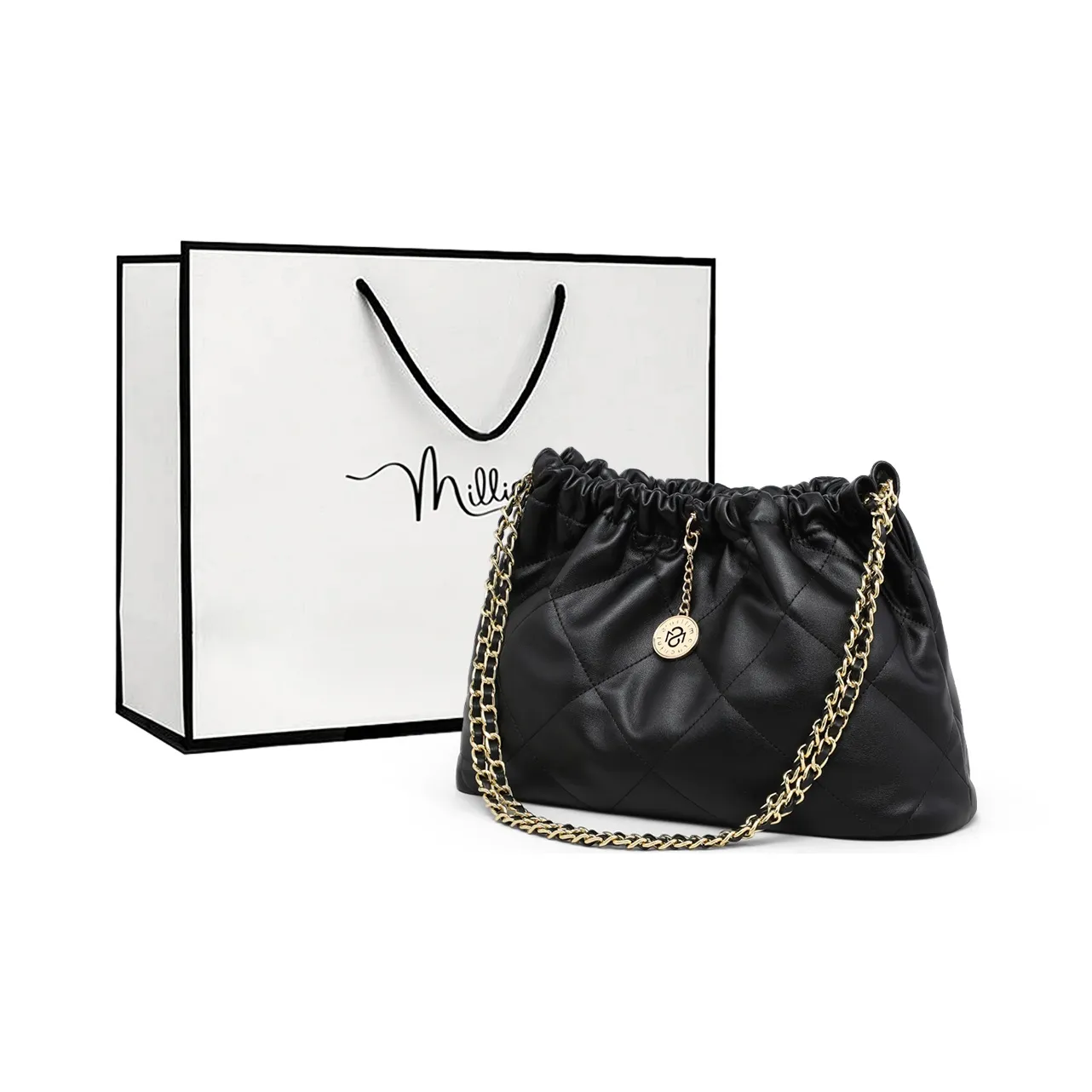 MILLIE'S Корова Кожа с Синтетической Кожей Портативная Сумка через плечо Сумка на плечо Сумка-ведро Стандартная Женская Черная