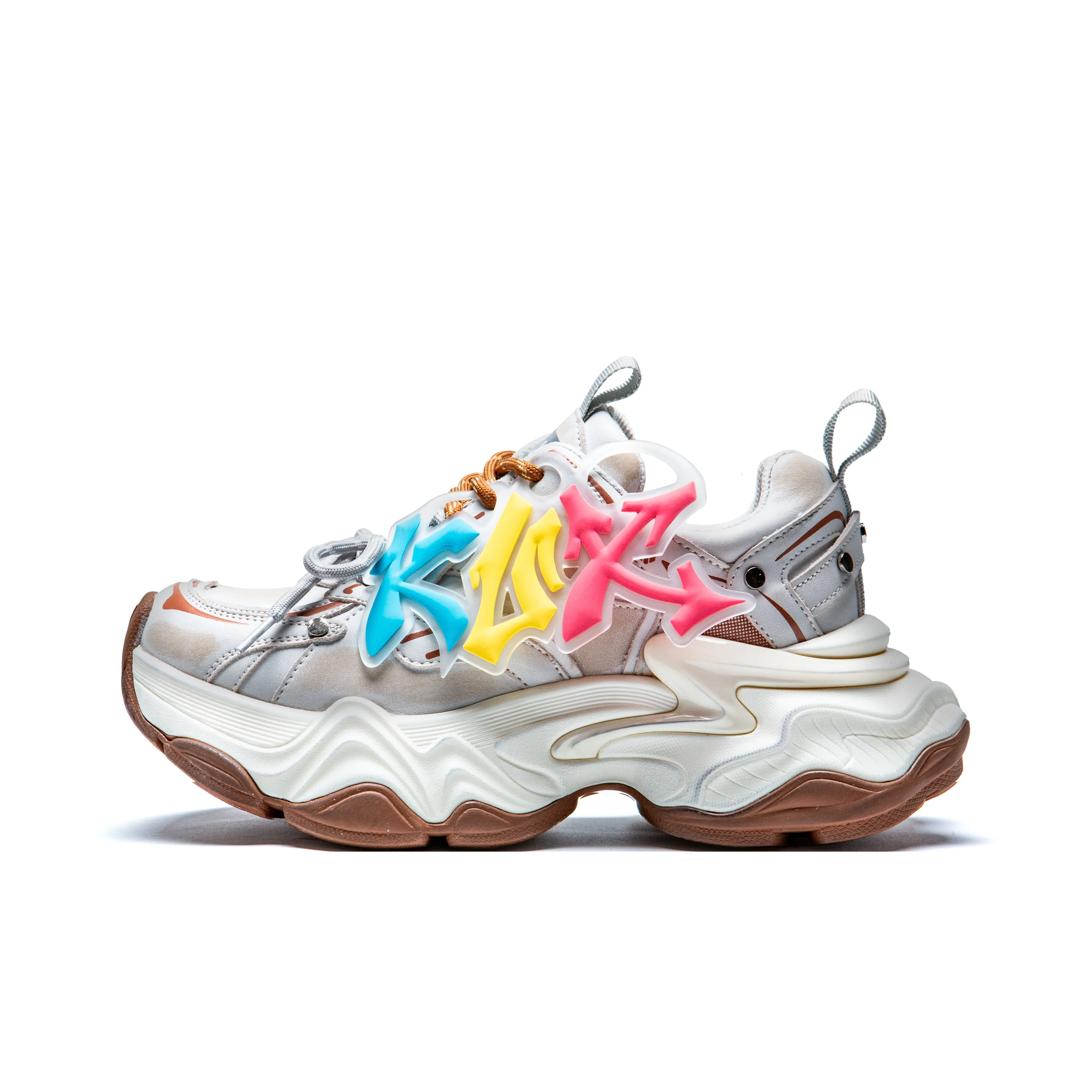 KUX Anti-Slip Wear-Resistant Breathable Lightweight Height Increasing Low-Top Chunky Sneakers Women's Rainbow Rice