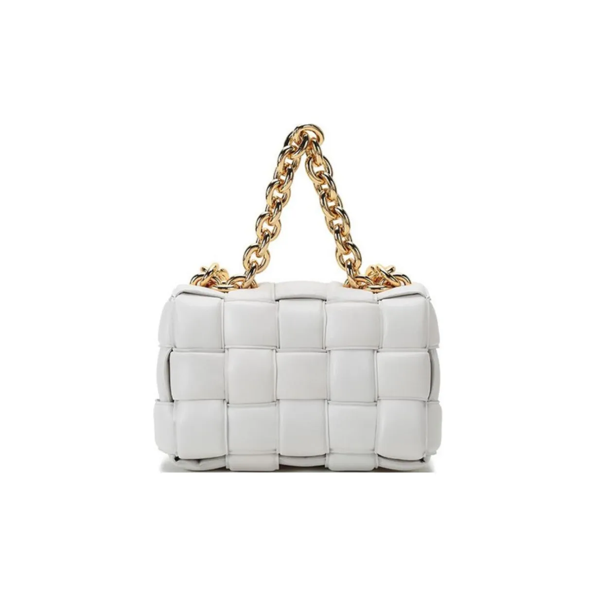 Bottega Veneta Chain Cassette Padded Intreccio Shoulder Bag Chalk