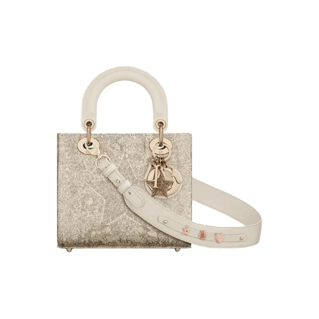 DIOR Lady Dior Around The World Print Calfskin Shoulder Bag, Crossbody Bag, Handbag Trumpets Women's Gold