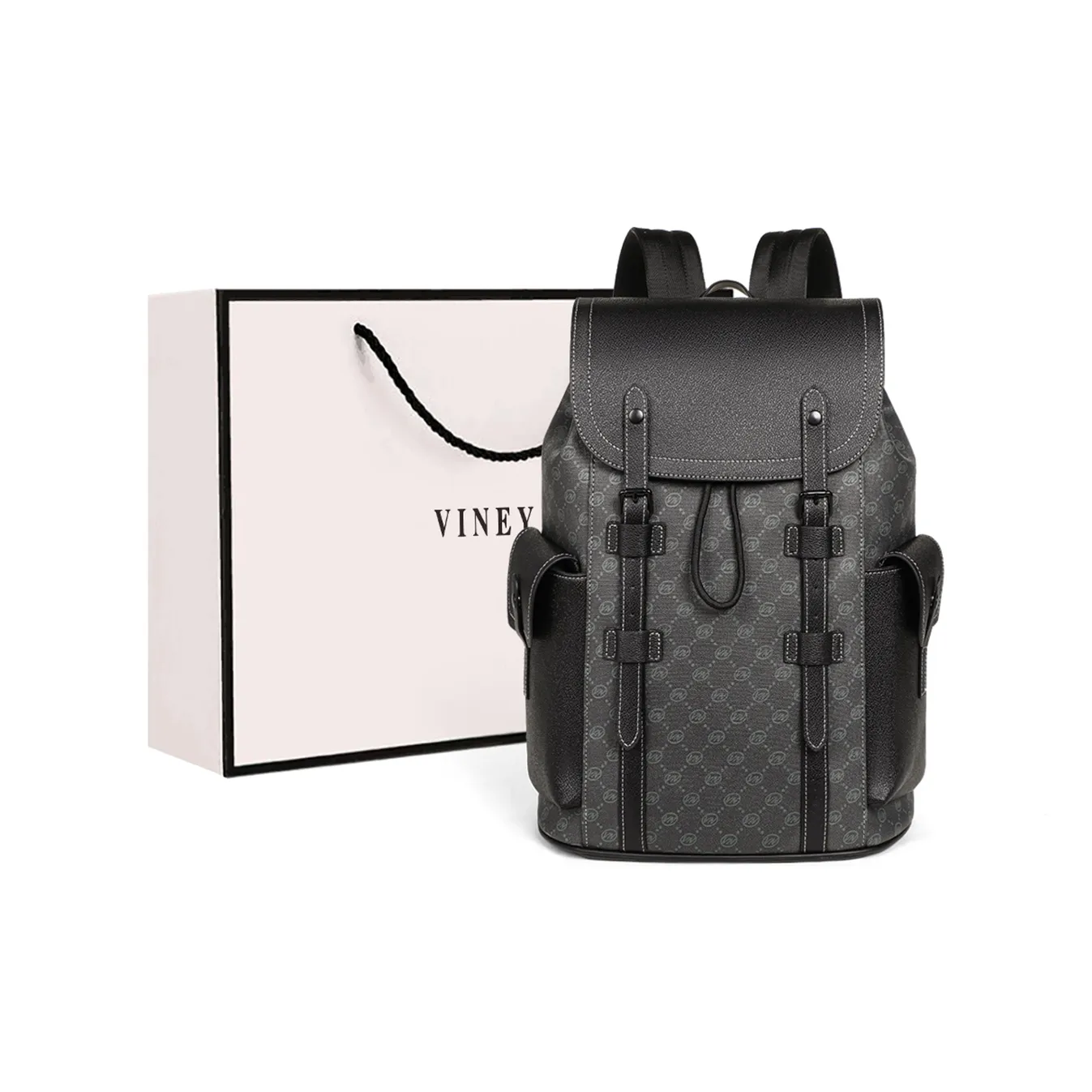 VINEY Синтетическая кожа Двойной плечевой рюкзак Большой Мужской Черный