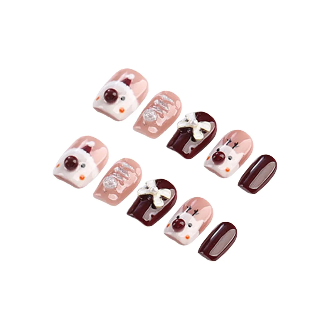 Song Biography New Arrival Christmas Handmade Cat Eye Bowknot Deer 3D Effect False Nail Short LADDER 15mm