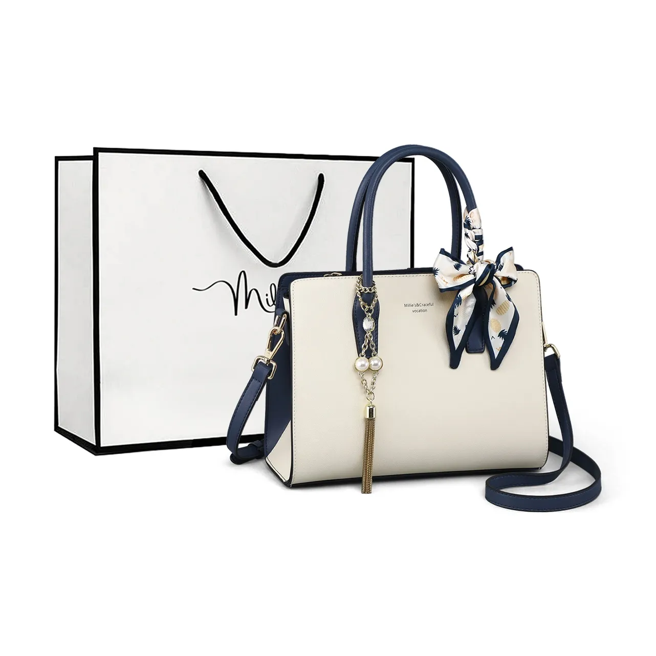 MILLIE'S Сумка через плечо из коровьей кожи сумка тоут обычная женская бежевая белая синяя